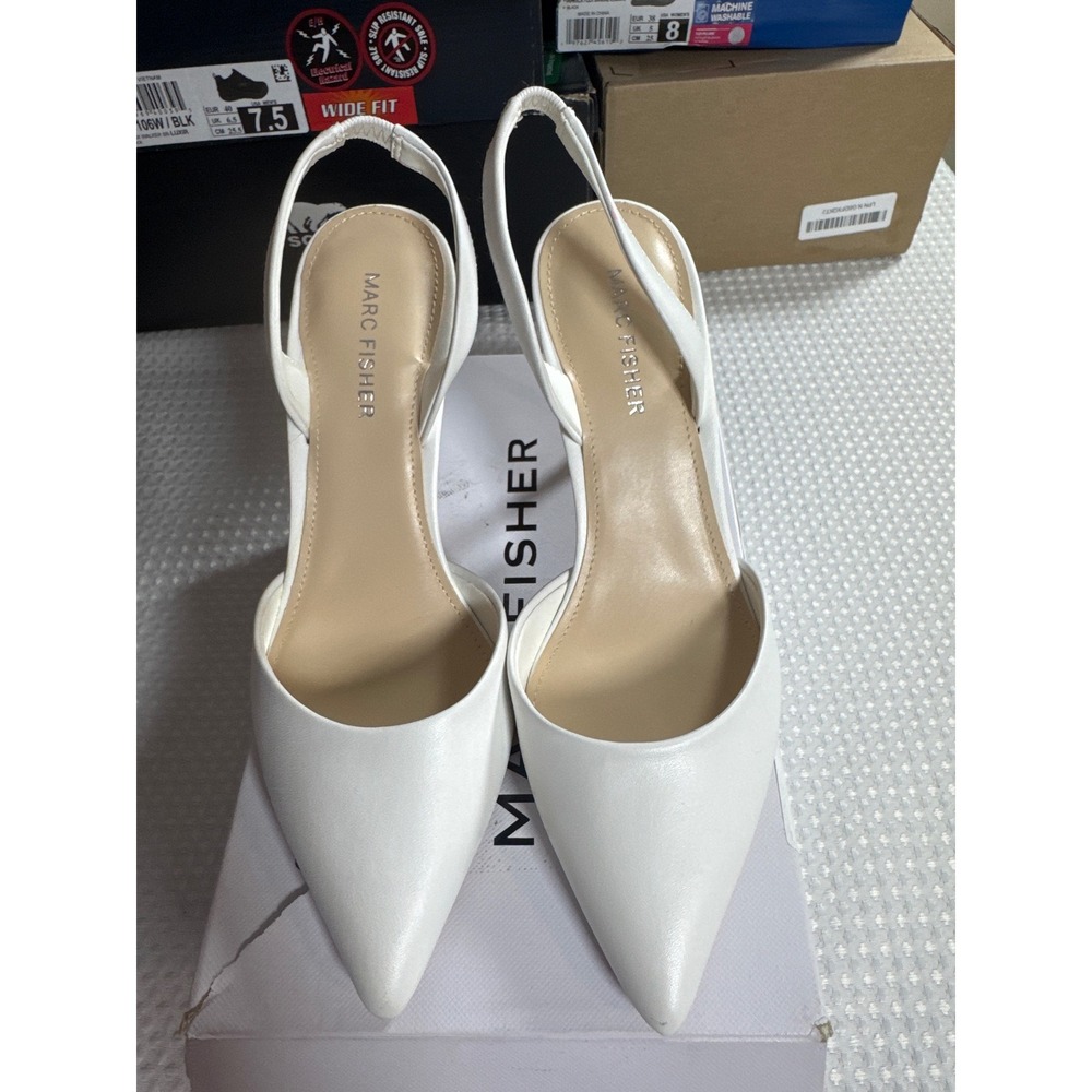 Marc Fisher Slingback Pumps Womens 7 Hadya White Dress mfHADYA